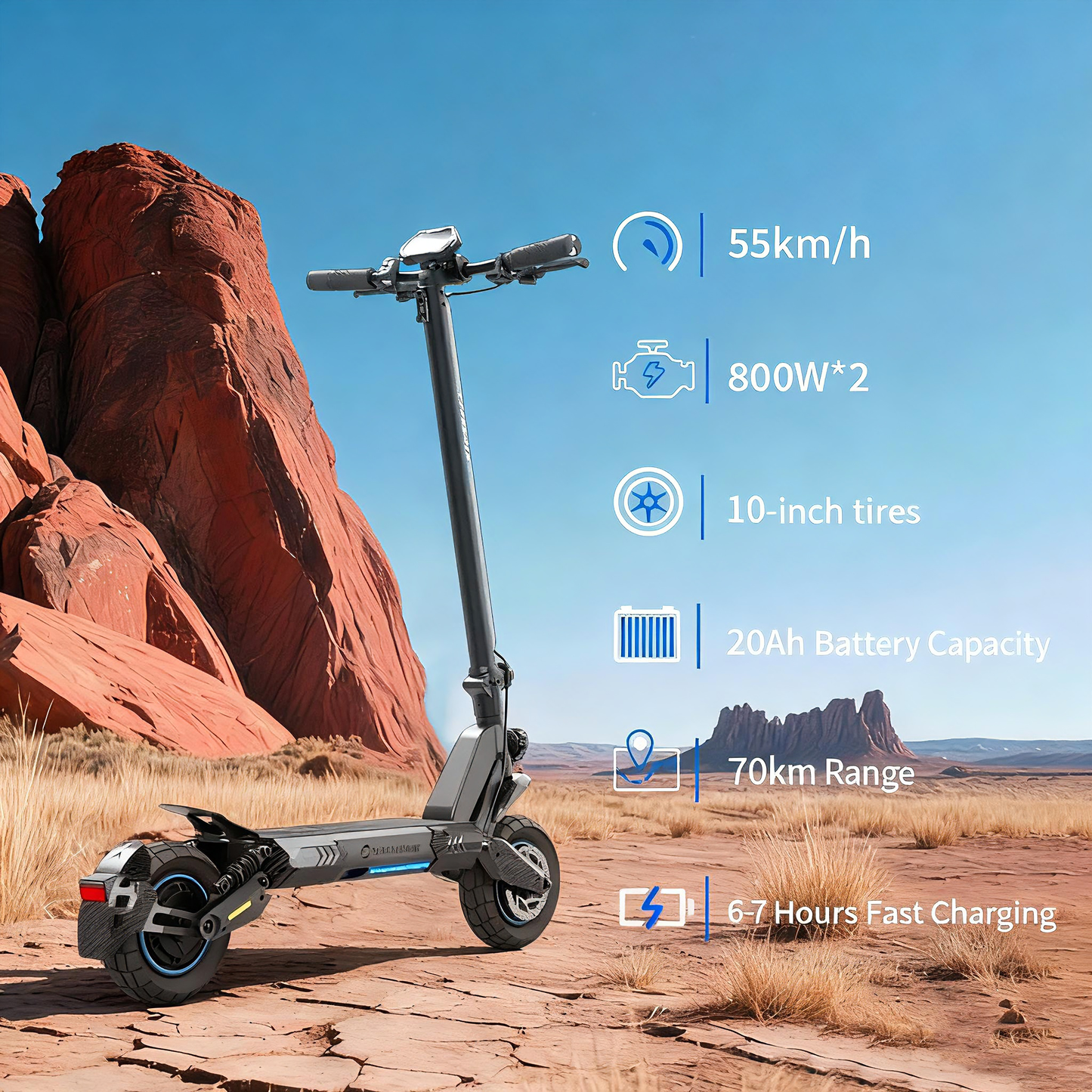 20AH Two-wheel lithium battery off-road dual-drive high-power electric scooter factory customization two-wheel adult folding off-road electric scooter