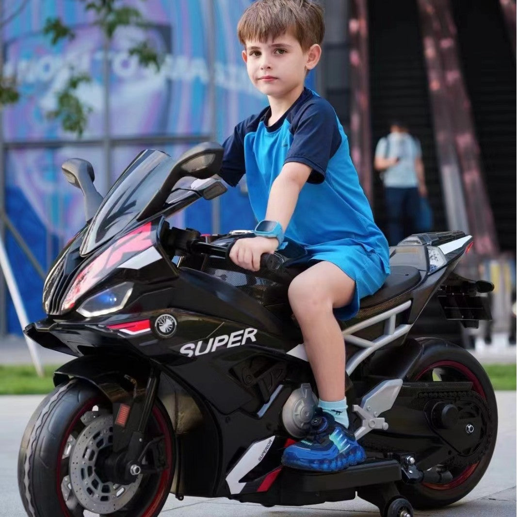 The new large-sized children's electric motorcycle is a charging toy car for children aged 3 to 10. It can accommodate babies and is a two-wheeled motorcycle