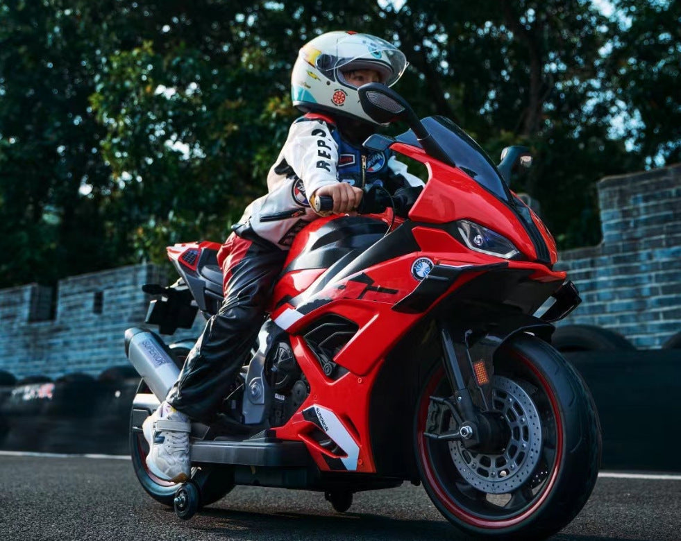 The new large-sized children's electric motorcycle is a charging toy car for children aged 3 to 10. It can accommodate babies and is a two-wheeled motorcycle