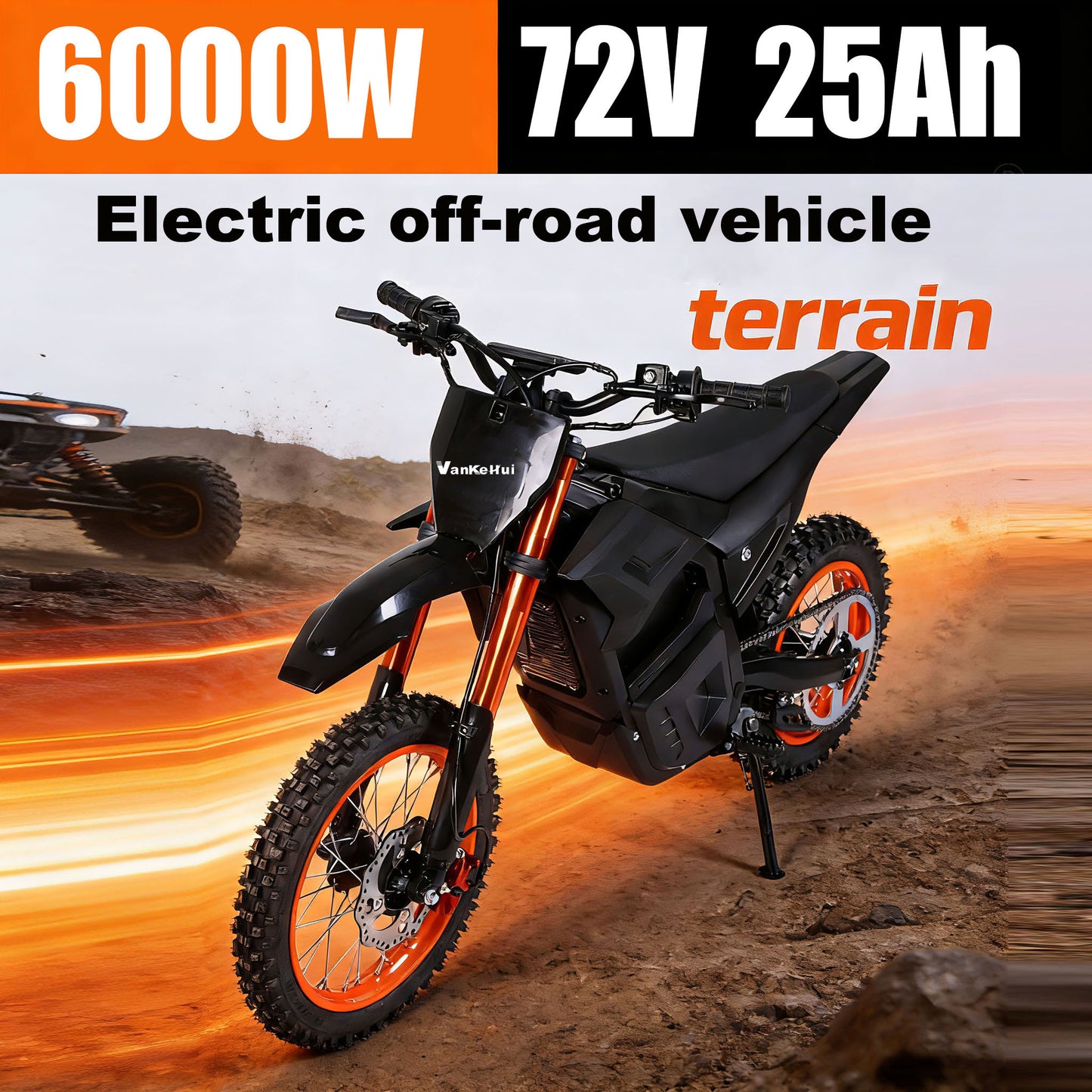 VankeHui，two-wheel electric motorcycles, 72V 6000W 25AH，Electric mobility scooter, unisex electric vehicle, long range, front and rear oil disc brakes